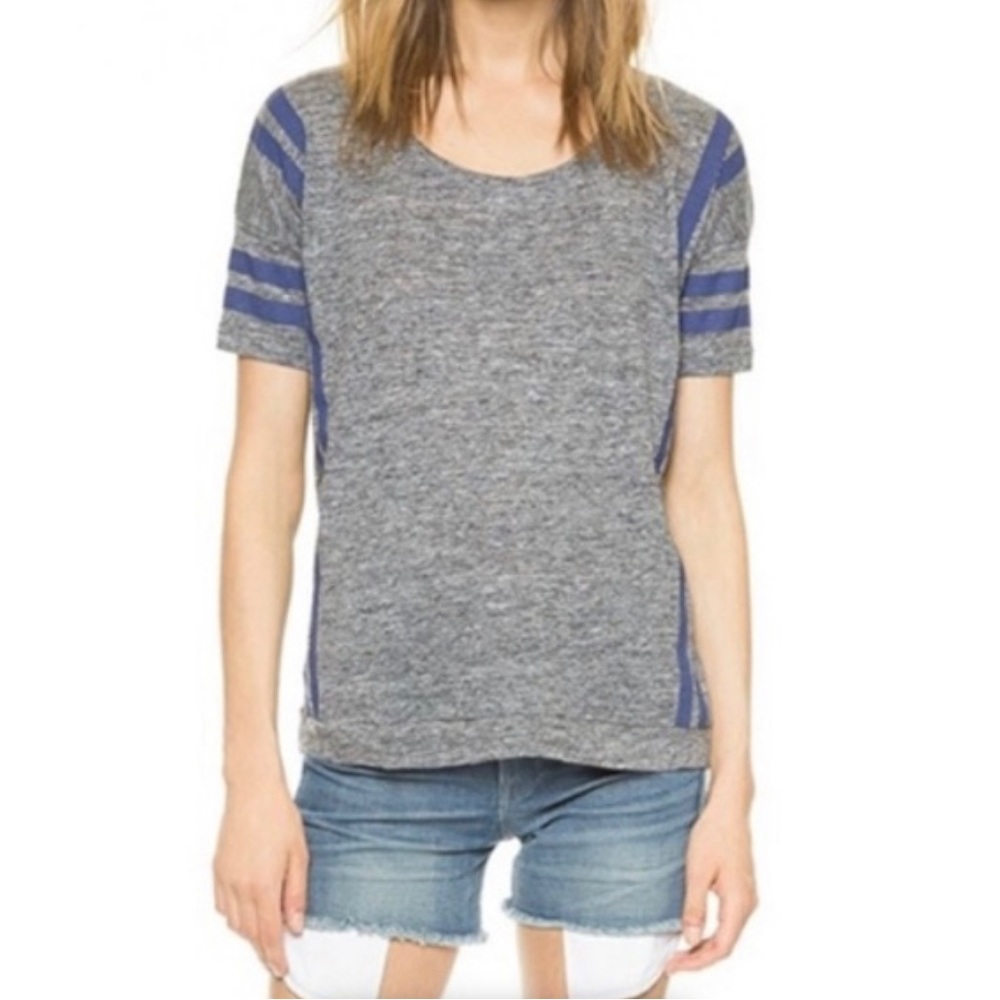Madewell linen grey shirt with blue stripe